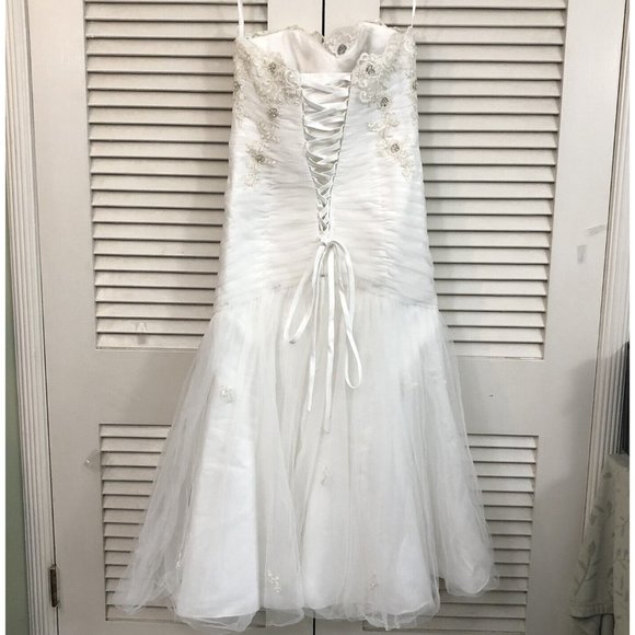 Strapless Ruched Mermaid Tulle Wedding Dress Custom Embroidery Beading WG3791 - Picture 7 of 12